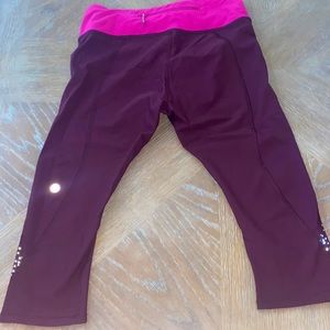 maroon and pink size 6 lululemon short length leggings